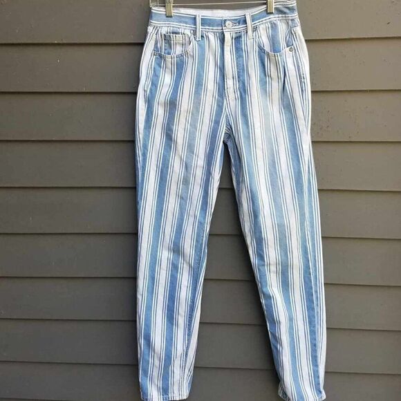 American Eagle Blue White Stripe Mom Jeans size 4 Long - Picture 9 of 12